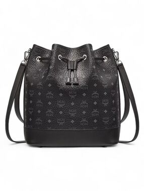 MCM Black Drawstring Bucket Shoulder Bag